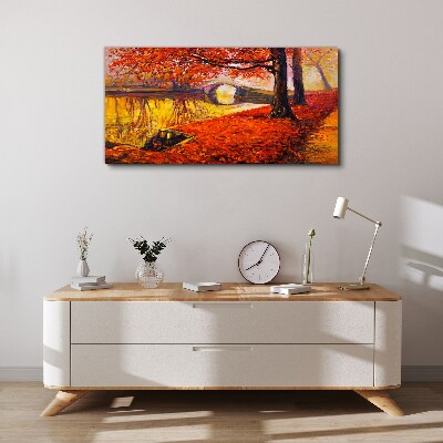 Golden autumn on the river Canvas wall art