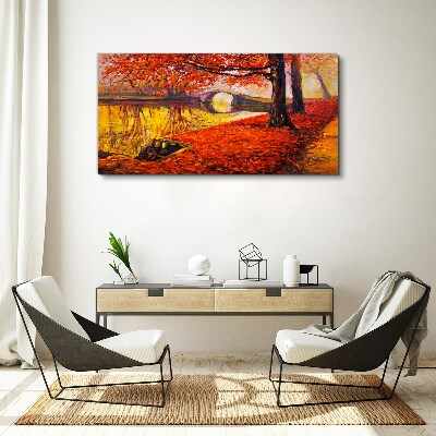 Golden autumn on the river Canvas wall art