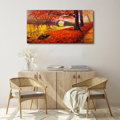 Golden autumn on the river Canvas wall art