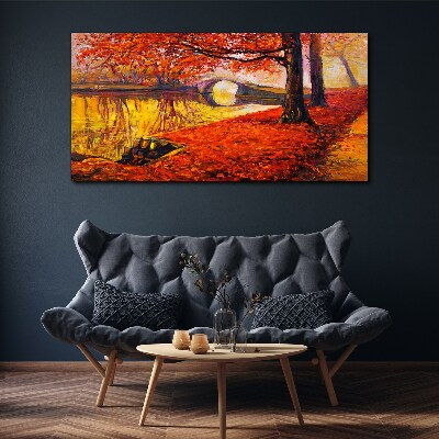 Golden autumn on the river Canvas wall art