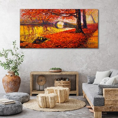 Golden autumn on the river Canvas wall art