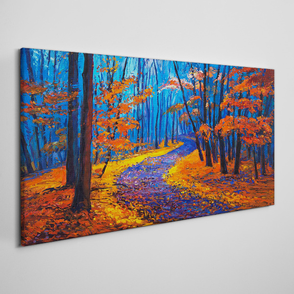 Autumn avenue in the colors of the sunset Print on canvas