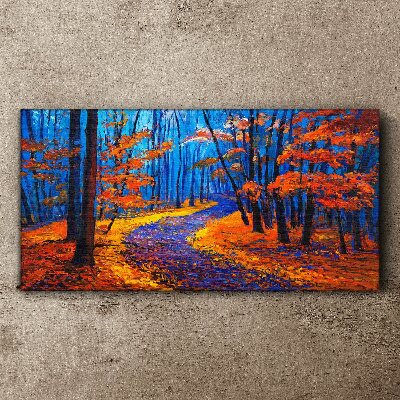 Autumn avenue in the colors of the sunset Print on canvas