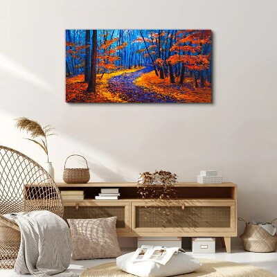 Autumn avenue in the colors of the sunset Print on canvas