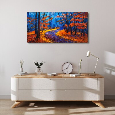 Autumn avenue in the colors of the sunset Print on canvas