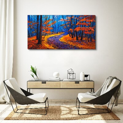 Autumn avenue in the colors of the sunset Print on canvas