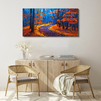 Autumn avenue in the colors of the sunset Print on canvas