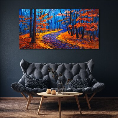 Autumn avenue in the colors of the sunset Print on canvas