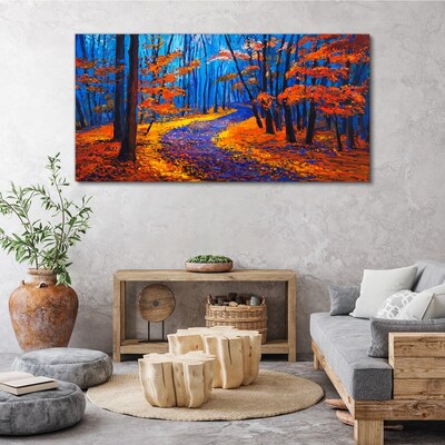 Autumn avenue in the colors of the sunset Print on canvas