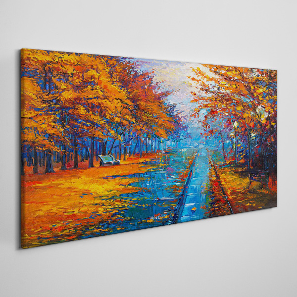 Golden autumn over the calm water Print on canvas