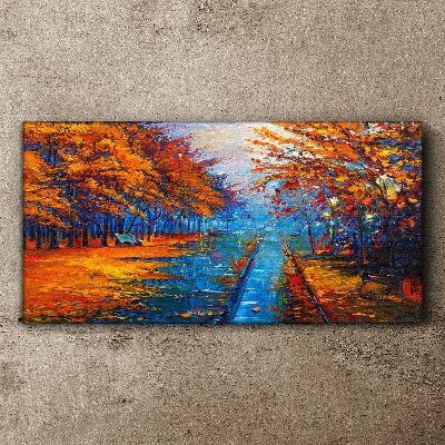 Golden autumn over the calm water Print on canvas