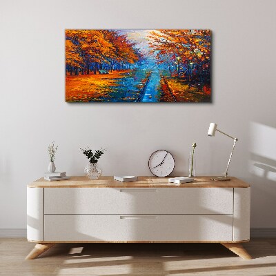 Golden autumn over the calm water Print on canvas