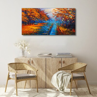 Golden autumn over the calm water Print on canvas