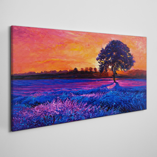 Sunset over a purple field Canvas wall art