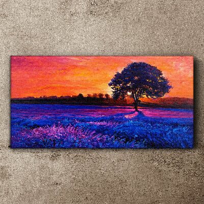 Sunset over a purple field Canvas wall art