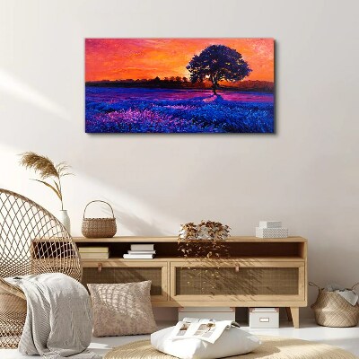 Sunset over a purple field Canvas wall art
