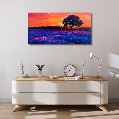 Sunset over a purple field Canvas wall art