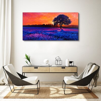 Sunset over a purple field Canvas wall art