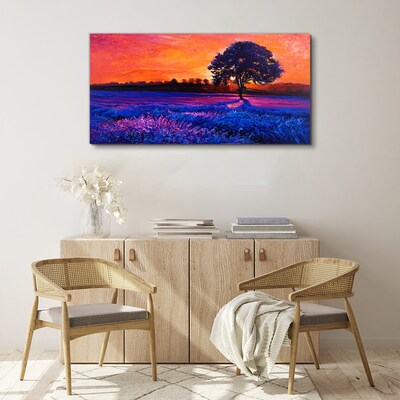 Sunset over a purple field Canvas wall art