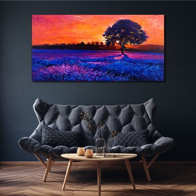 Sunset over a purple field Canvas wall art