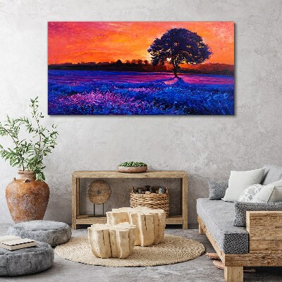 Sunset over a purple field Canvas wall art