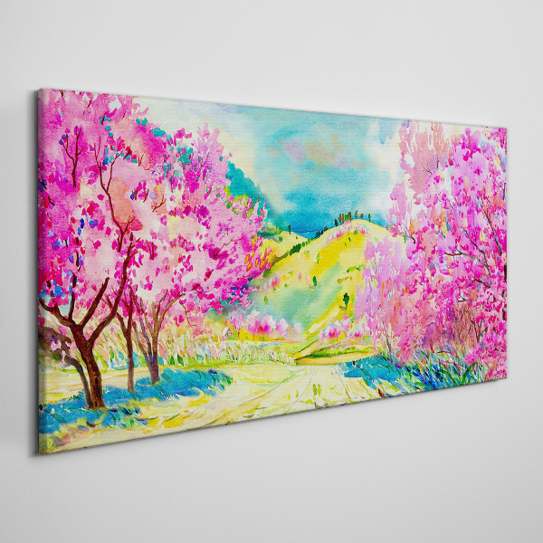 Spring landscape in pink shades Canvas wall art
