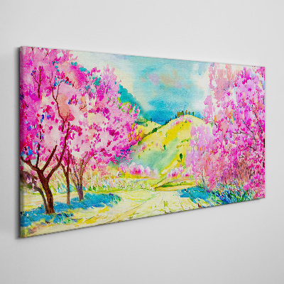Spring landscape in pink shades Canvas wall art