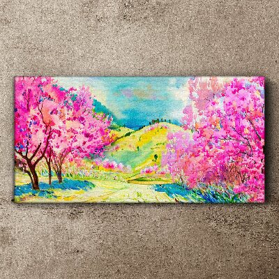 Spring landscape in pink shades Canvas wall art