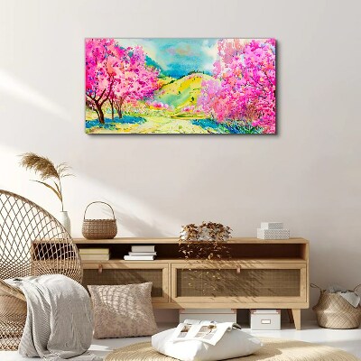 Spring landscape in pink shades Canvas wall art