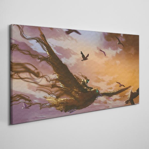 Flight of birds in the setting sun Print on canvas