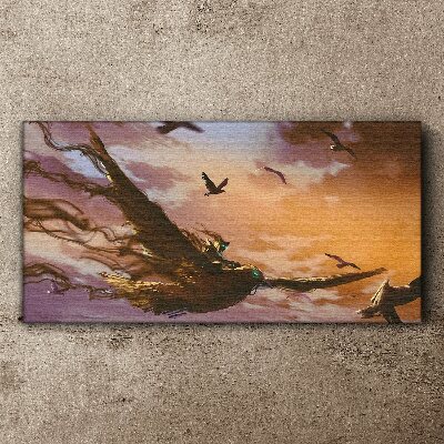 Flight of birds in the setting sun Print on canvas