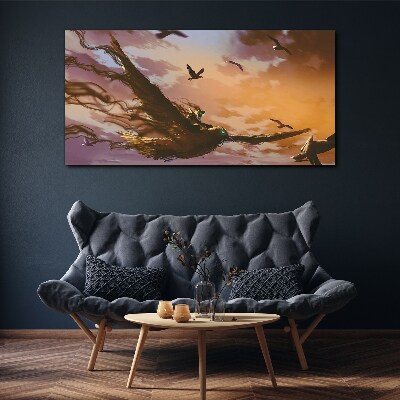 Flight of birds in the setting sun Print on canvas
