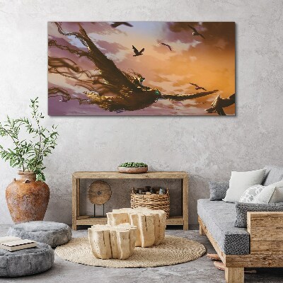 Flight of birds in the setting sun Print on canvas
