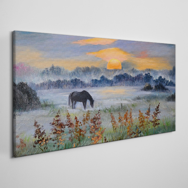Sunset meadow animal Canvas print