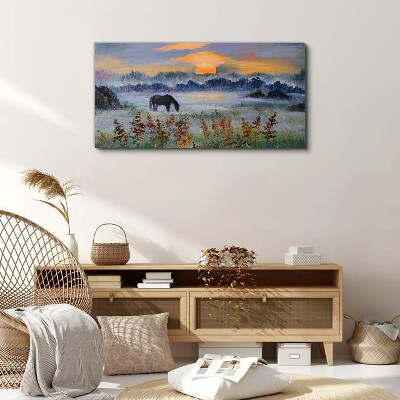 Sunset meadow animal Canvas print