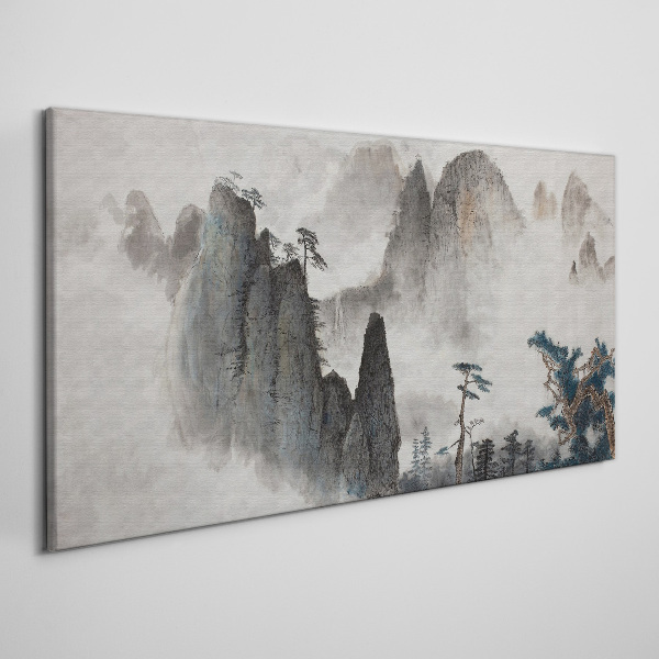 Modern mountain mist trees Canvas Wall art
