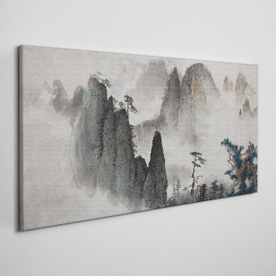 Mountain landscape in a misty landscape Print on canvas