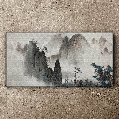 Mountain landscape in a misty landscape Print on canvas