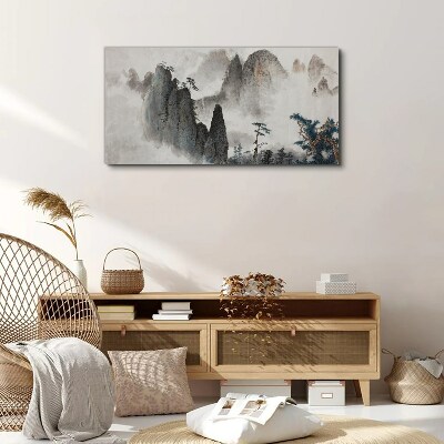 Mountain landscape in a misty landscape Print on canvas