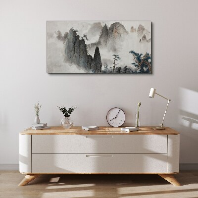 Mountain landscape in a misty landscape Print on canvas