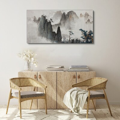 Mountain landscape in a misty landscape Print on canvas