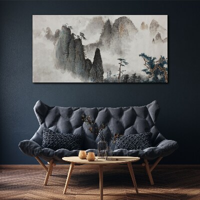 Mountain landscape in a misty landscape Print on canvas