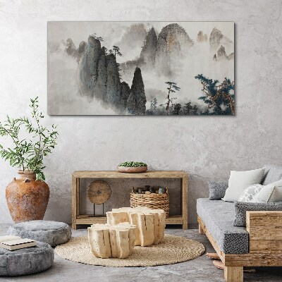 Mountain landscape in a misty landscape Print on canvas