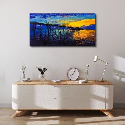 Sunset over the pier Print on canvas