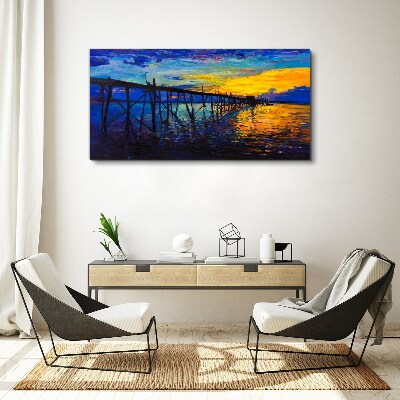 Sunset over the pier Print on canvas