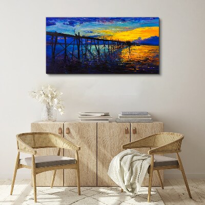Sunset over the pier Print on canvas