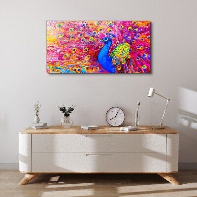 Colorful peacock in spring glow Canvas wall art