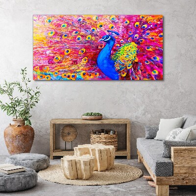 Colorful peacock in spring glow Canvas wall art