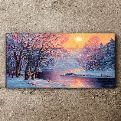 Winter landscape at sunrise Print on canvas