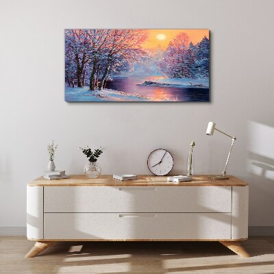 Winter landscape at sunrise Print on canvas